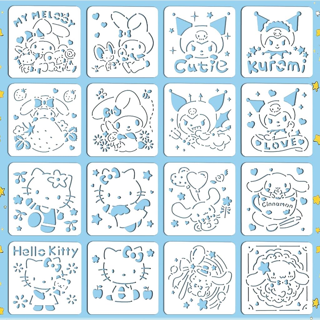 HASTHIP 16Pcs Cartoon Painting Stencils Sanrio Character Cut-Out Painting Stencils 5x5 Inches Reusable PET Painting Stencils for Wooden Crafts Spray Painting Stencils Assorted Decorative Templets HASTHIP 16Pcs Cartoon Painting Stencils Sanrio Character Cut-Out Painting Stencils 5x5 Inches Reusable PET Painting Stencils for Wooden Crafts Spray Painting Stencils Assorted Decorative Templets